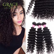 Grace Hair Products Brazilian Curly Virgin Hair 3pcs Lot Natural Black Brazilian Deep Wave Brazilian Curly Weave Human Hair