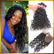 3Bundles Rosa Hair Brazilian Water Wave With Closure Brazillian Loose Curls With Closure Brazilian Human Hair Weave With Closure