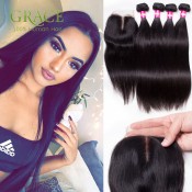 Grace Hair With Closure 5PCS/lot Peruvian Straight Virgin Hair With Closure Peruvian Lace Closure With Bundles AliExpress Hair