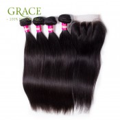 7A Unprocessed Malaysian Virgin Hair With Closure Malaysian Straight Hair Bundles With Lace Closures 4 Bundles With Closure