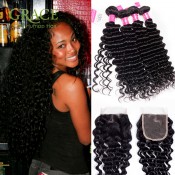 Malaysian Curly Virgin Hair With Closure 3 Pcs/lot Malaysian Human Hair Weave With Closure Malaysian Deep Wave With Lace Closure
