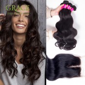 Brazilian Body Wave Hair Bundles With Lace Closures 4 Pcs/lot Human Hair With Closure 7A Grade Brazilian Lace Closure