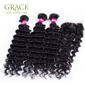 Cexxy Hair Products Malaysian Curly Hair Weave 4Bundles With Lace Closure Top Malaysian Deep Wave Virgin Hair With Closure